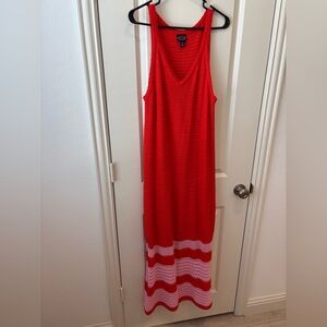 Red and Pink color block Knit Maxi Dress